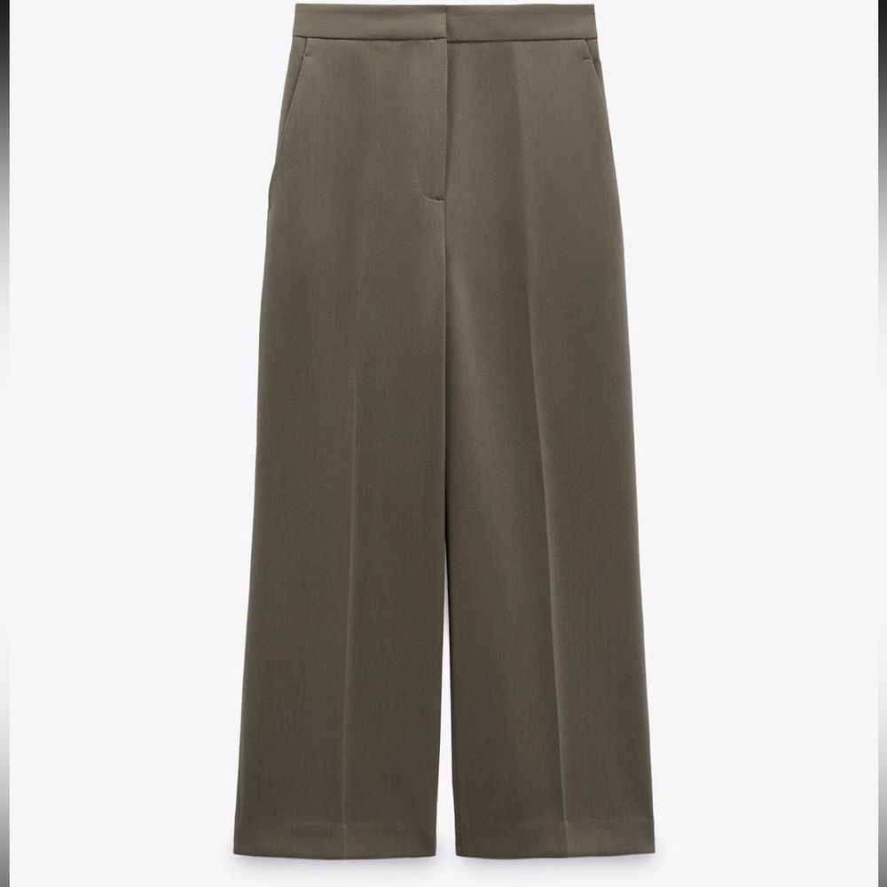 Zara Cropped Cullottes Olive Green
